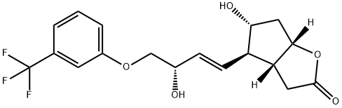 2H-Cyclopenta[b]furan-2-one, hexahydro-5-hydroxy-4-[(1E,3S)-3-hydroxy-4-[3-(trifluoromethyl)phenoxy]-1-buten-1-yl]-, (3aR,4R,5R,6aS)- Struktur