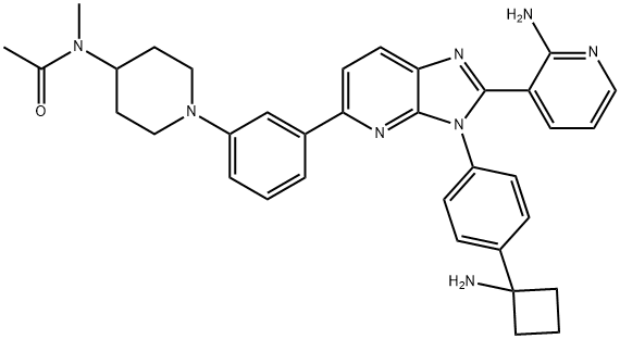 Acetamide, N-[1-[3-[3-[4-(1-aminocyclobutyl)phenyl]-2-(2-amino-3-pyridinyl)-3H-imidazo[4,5-b]pyridin-5-yl]phenyl]-4-piperidinyl]-N-methyl- Struktur