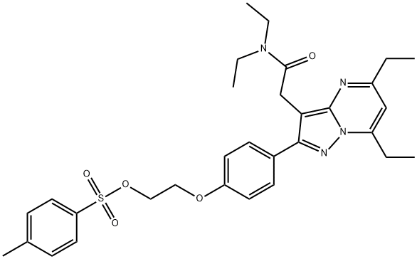 Pyrazolo[1,5-a]pyrimidine-3-acetamide, N,N,5,7-tetraethyl-2-[4-[2-[[(4-methylphenyl)sulfonyl]oxy]ethoxy]phenyl]- Struktur