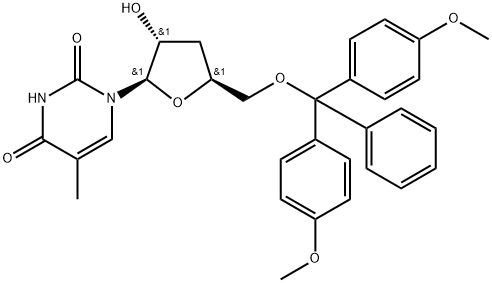 5'-O-(4,4-Dimethoxytrityl)-3'-deoxy-5-methyluridine Struktur