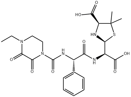 Glycine, (2R)-N-[(4-ethyl-2,3-dioxo-1-piperazinyl)carbonyl]-2-phenylglycyl-2-[(2S,4S)-4-carboxy-5,5-dimethyl-2-thiazolidinyl]-, (2R)- Struktur