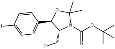 3-Oxazolidinecarboxylic acid, 4-(fluoromethyl)-5-(4-iodophenyl)-2,2-dimethyl-, 1,1-dimethylethyl ester, (4S,5R)- Struktur