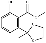 Benzoic acid, 2-hydroxy-6-(2-methyl-1,3-dioxolan-2-yl)-, methyl ester Struktur