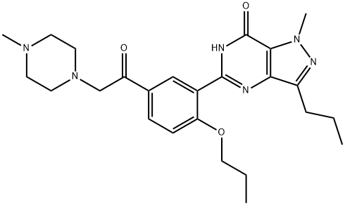 7H-Pyrazolo[4,3-d]pyrimidin-7-one, 1,6-dihydro-1-methyl-5-[5-[2-(4-methyl-1-piperazinyl)acetyl]-2-propoxyphenyl]-3-propyl- Struktur