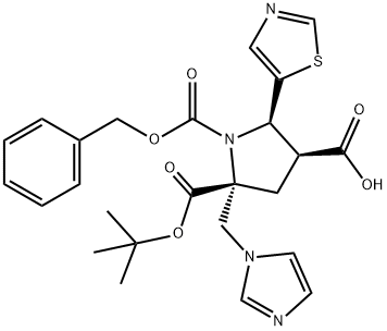 1,2,4-pyrrolidinetricarboxylic acid, 2-(1H-imidazol-1-ylmethyl)-5-(5-thiazolyl)-, 2-(1,1-dimethylethyl) 1-(phenylmethyl) ester, (2R,4S,5R)- Struktur