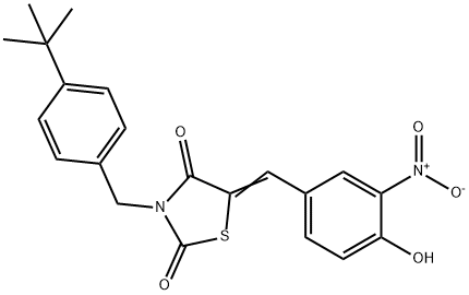 2,4-Thiazolidinedione, 3-[[4-(1,1-dimethylethyl)phenyl]methyl]-5-[(4-hydroxy-3-nitrophenyl)methylene]- Struktur