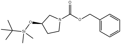 1-Pyrrolidinecarboxylic acid, 3-[[(1,1-dimethylethyl)dimethylsilyl]oxy]-, phenylmethyl ester, (3R)- Struktur