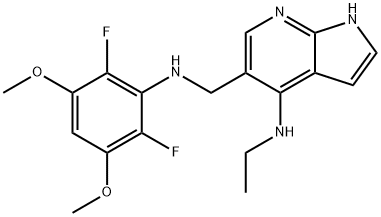 1H-Pyrrolo[2,3-b]pyridine-5-methanamine, N-(2,6-difluoro-3,5-dimethoxyphenyl)-4-(ethylamino)- Struktur