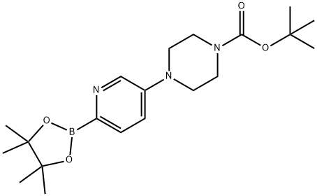 1-Piperazinecarboxylic acid, 4-[6-(4,4,5,5-tetramethyl-1,3,2-dioxaborolan-2-yl)-3-pyridinyl]-, 1,1-dimethylethyl ester Struktur