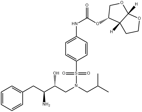 Carbamic acid, N-[4-[[[(2R,3S)-3-amino-2-hydroxy-4-phenylbutyl](2-methylpropyl)amino]sulfonyl]phenyl]-, (3S,3aR,6aS)-hexahydrofuro[2,3-b]furan-3-yl ester Struktur