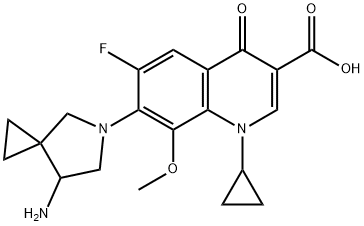 3-Quinolinecarboxylic acid, 7-(7-amino-5-azaspiro[2.4]hept-5-yl)-1-cyclopropyl-6-fluoro-1,4-dihydro-8-methoxy-4-oxo- Struktur