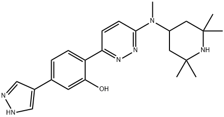 Phenol, 2-[6-[methyl(2,2,6,6-tetramethyl-4-piperidinyl)amino]-3-pyridazinyl]-5-(1H-pyrazol-4-yl)- Struktur