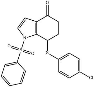 4H-?Indol-?4-?one, 7-?[(4-?chlorophenyl)?thio]?-?1,?5,?6,?7-?tetrahydro-?1-?(phenylsulfonyl)?- Struktur