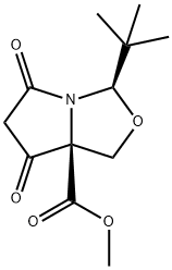 1H,3H-Pyrrolo[1,2-c]oxazole-7a(5H)-carboxylic acid, 3-(1,1-dimethylethyl)dihydro-5,7-dioxo-, methyl ester, (3R,7aR)- Struktur