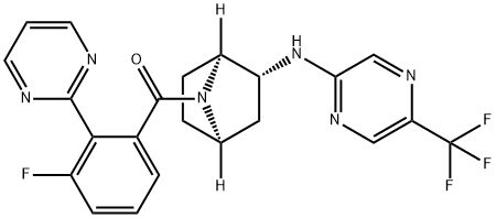 Methanone, [3-fluoro-2-(2-pyrimidinyl)phenyl][(1S,2R,4R)-2-[[5-(trifluoromethyl)-2-pyrazinyl]amino]-7-azabicyclo[2.2.1]hept-7-yl]- Struktur