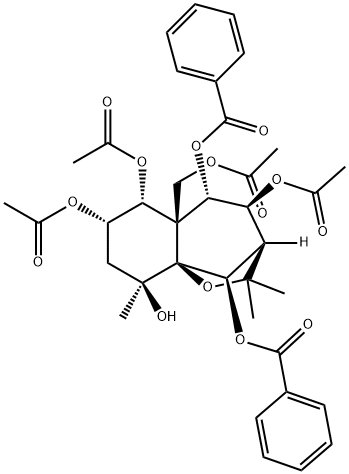 5aH-3,9a-Methano-1-benzoxepin-4,5,6,7,9,10-hexol, 5a-[(acetyloxy)methyl]octahydro-2,2,9-trimethyl-, 4,6,7-triacetate 5,10-dibenzoate, (3R,4S,5S,5aR,6R,7S,9S,9aS,10R)- Struktur