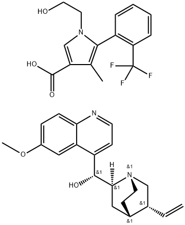 Cinchonan-9-ol, 6'-methoxy-, (8α,9R)-, (5S)-1-(2-hydroxyethyl)-4-methyl-5-[3-(trifluoromethyl)phenyl]-1H-pyrrole-3-carboxylate (1:1) Struktur