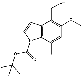 1H-Indole-1-carboxylic acid, 4-(hydroxymethyl)-5-methoxy-7-methyl-, 1,1-dimethylethyl ester Struktur