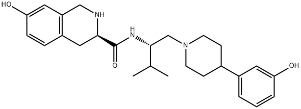 3-Isoquinolinecarboxamide, 1,2,3,4-tetrahydro-7-hydroxy-N-[(1S)-1-[[4-(3-hydroxyphenyl)-1-piperidinyl]methyl]-2-methylpropyl]-, (3R)- Struktur