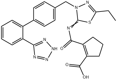 1-Cyclopentene-1-carboxylic acid, 2-[[[5-ethyl-3-[[2'-(2H-tetrazol-5-yl)[1,1'-biphenyl]-4-yl]methyl]-1,3,4-thiadiazol-2(3H)-ylidene]amino]carbonyl]- Struktur