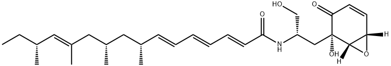 2,4,6,12-Hexadecatetraenamide, N-[(1S)-2-hydroxy-1-[[(1S,2S,6S)-2-hydroxy-3-oxo-7-oxabicyclo[4.1.0]hept-4-en-2-yl]methyl]ethyl]-8,10,12,14-tetramethyl-, (2E,4E,6E,8R,10S,12E,14R)- Struktur