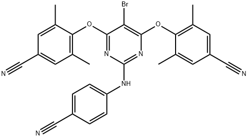 Benzonitrile, 4,4'-[[5-bromo-2-[(4-cyanophenyl)amino]-4,6-pyrimidinediyl]bis(oxy)]bis[3,5-dimethyl- Struktur