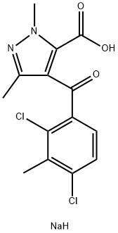 1H-Pyrazole-5-carboxylic acid, 4-(2,4-dichloro-3-methylbenzoyl)-1,3-dimethyl-, sodium salt (1:1) Struktur