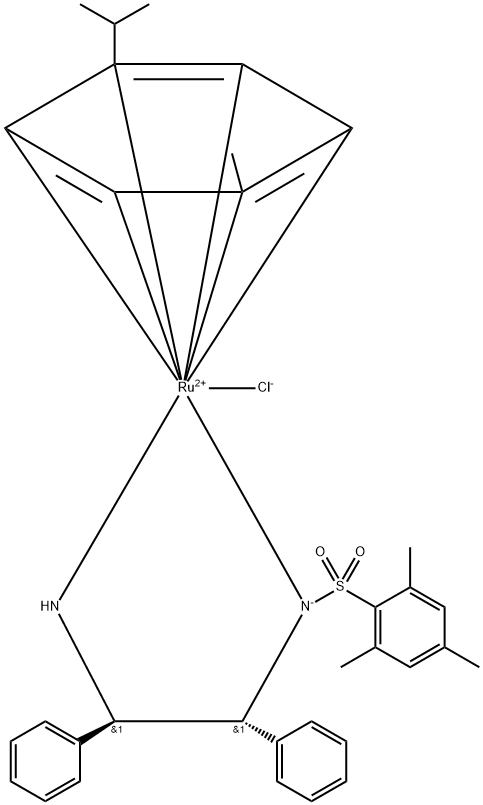 Chloro{[(1R,2R)-(+)-2-amino-1,2-diphenylethyl](2,4,6-trimethylbenzenesulfonyl)amido}(p-cymene)ruthenium(II) Struktur