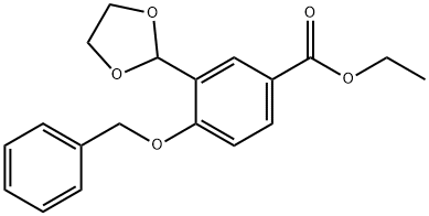 Benzoic acid, 3-(1,3-dioxolan-2-yl)-4-(phenylmethoxy)-, ethyl ester Struktur