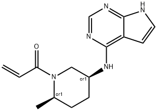 2-Propen-1-one, 1-[(2R,5S)-2-methyl-5-(7H-pyrrolo[2,3-d]pyrimidin-4-ylamino)-1-piperidinyl]-,rel- Struktur