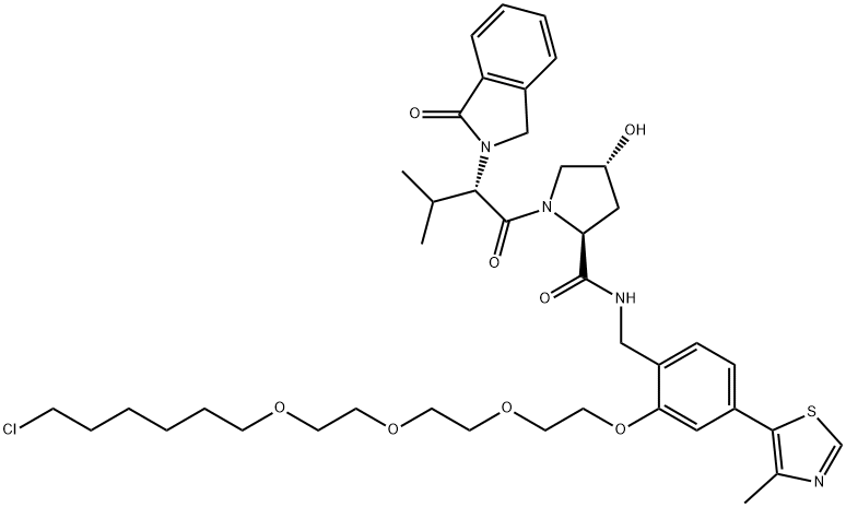 2-Pyrrolidinecarboxamide, N-[[2-[2-[2-[2-[(6-chlorohexyl)oxy]ethoxy]ethoxy]ethoxy]-4-(4-methyl-5-thiazolyl)phenyl]methyl]-1-[(2S)-2-(1,3-dihydro-1-oxo-2H-isoindol-2-yl)-3-methyl-1-oxobutyl]-4-hydroxy-, (2S,4R)- Struktur