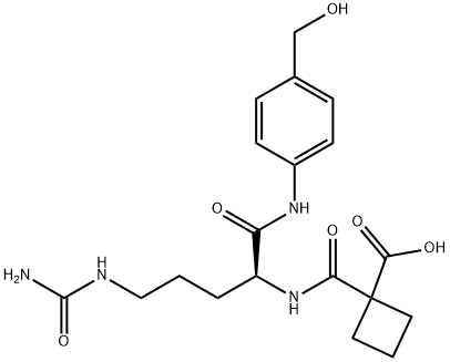 Cyclobutanecarboxylic acid, 1-[[[(1S)-4-[(aminocarbonyl)amino]-1-[[[4-(hydroxymethyl)phenyl]amino]carbonyl]butyl]amino]carbonyl]- Struktur