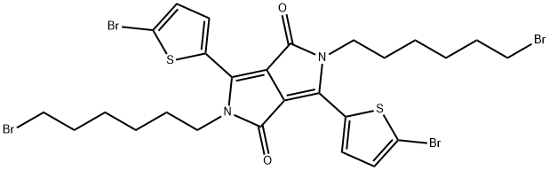 2,5‐bis(6‐
broMohexyl)‐3,6‐bis(5‐
broMothiophen‐2‐
yl)pyrrolo[3,4‐c]pyrrole‐
1,4(2H,5H)‐dione Struktur