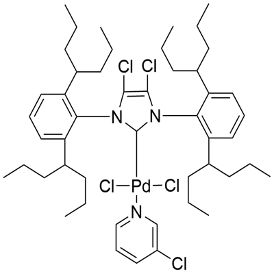 (SP-4-1)-[1,3-Bis[2,6-bis(1-propylbutyl)phenyl]-4,5-dichloro-1,3-dihydro-2H-imidazol-2-ylidene]dichloro(3-chloropyridine-κN)-Palladium Struktur