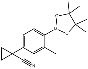 1-[3-methyl-4-(tetramethyl-1,3,2-dioxaborolan-2-yl)phenyl]cyclopropane-1-carbonitrile Struktur