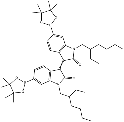 IN1662, (E)-1,1'-bis(2-ethylhexyl)-6,6'-bis(4,4,5,5-tetramethyl-1,3,2-dioxaborolan-2-yl)-[3,3'-biindolinylidene]-2,2'-dione Struktur