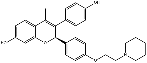 2H-1-Benzopyran-7-ol, 3-(4-hydroxyphenyl)-4-methyl-2-[4-[2-(1-piperidinyl)ethoxy]phenyl]-, (2R)- Struktur