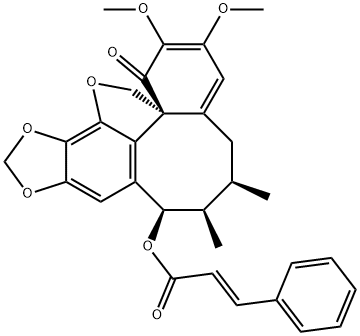 2-Propenoic acid, 3-phenyl-, (6R,7R,8R,14aS)-5,6,7,8-tetrahydro-2,3-dimethoxy-6,7-dimethyl-1-oxo-1H,14H-benzo[1,8]cycloocta[1,2,3-cd][1,3]dioxolo[4,5-g]benzofuran-8-yl ester, (2E)- (9CI) Struktur