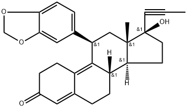 (11β,17β)-11-(1,3-Benzodioxol-5-yl)-17-hydroxy-17-(1-propyn-1-yl)estra-4,9-dien-3-one Struktur