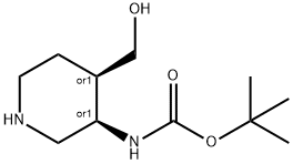 cis-(4-Hydroxymethyl-piperidin-3-yl)-carbamic acid tert-butyl ester Struktur