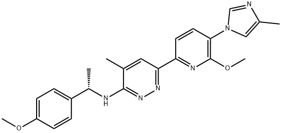 3-Pyridazinamine, 6-[6-methoxy-5-(4-methyl-1H-imidazol-1-yl)-2-pyridinyl]-N-[(1S)-1-(4-methoxyphenyl)ethyl]-4-methyl- Struktur