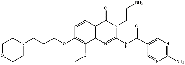 5-Pyrimidinecarboxamide, 2-amino-N-[3-(2-aminoethyl)-3,4-dihydro-8-methoxy-7-[3-(4-morpholinyl)propoxy]-4-oxo-2-quinazolinyl]- Struktur