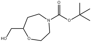 1,4-Oxazepine-4(5H)-carboxylic acid, tetrahydro-7-(hydroxymethyl)-, 1,1-dimethylethyl ester Struktur