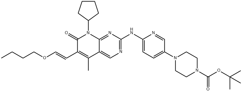 1-Piperazinecarboxylic acid, 4-[6-[[6-[(1E)-2-butoxyethenyl]-8-cyclopentyl-7,8-dihydro-5-methyl-7-oxopyrido[2,3-d]pyrimidin-2-yl]amino]-3-pyridinyl]-, 1,1-dimethylethyl ester Struktur