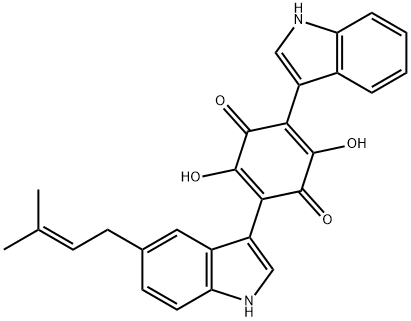 2,5-Cyclohexadiene-1,4-dione, 2,5-dihydroxy-3-(1H-indol-3-yl)-6-[5-(3-methyl-2-buten-1-yl)-1H-indol-3-yl]- Struktur