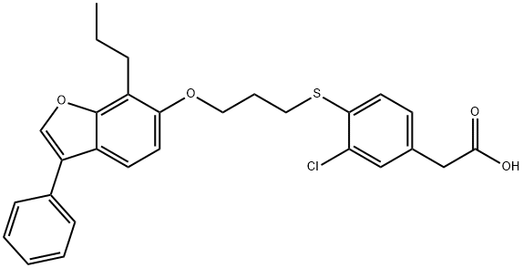 Benzeneacetic acid, 3-chloro-4-[[3-[(3-phenyl-7-propyl-6-benzofuranyl)oxy]propyl]thio]- Struktur