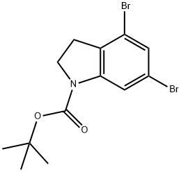 1H-Indole-1-carboxylic acid, 4,6-dibromo-2,3-dihydro-, 1,1-dimethylethyl ester Struktur