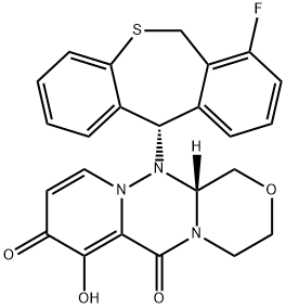 1H-[1,4]Oxazino[3,4-c]pyrido[2,1-f][1,2,4]triazine-6,8-dione, 12-[(11S)-7-fluoro-6,11-dihydrodibenzo[b,e]thiepin-11-yl]-3,4,12,12a-tetrahydro-7-hydroxy-, (12aR)- Struktur