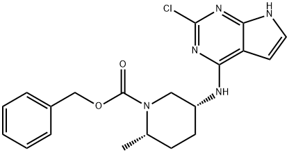 1-?Piperidinecarboxylic acid, 5-?[(2-?chloro-?7H-?pyrrolo[2,?3-?d]?pyrimidin-?4-?yl)?amino]?-?2-?methyl-?, phenylmethyl ester, (2S,?5R)?- Struktur