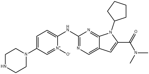 2-((7-cyclopentyl-6-(dimethylcarbamoyl)-7H-pyrrolo[2,3-d]pyrimidin-2-yl)amino)-5-(piperazin-1-yl)pyridine 1-oxide Struktur